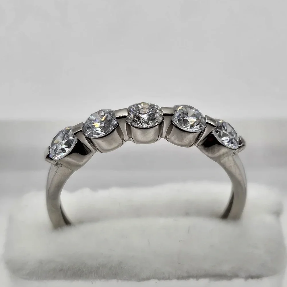 1.00 CT 950 Platinum Brilliant Round Five Stones VS2 Lab Diamond Ring Band - Picture 3 of 8